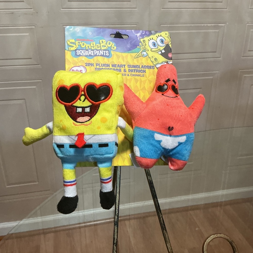 Nickelodeon  6 Inch Plush | Spongebob 6.5” & Patrick 5” Dog Toy Clinker & Squeak